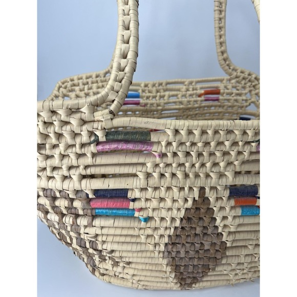 Vintage Large Straw Raffia Tote Handbag Colorful Rattan Woven Bag - Picture 5 of 13